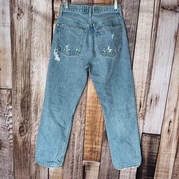 Agolde Jeans Denim 90s Mid Rise Loose Distressed Button Fly Blue Holes Retro 25 - Picture 2 of 9